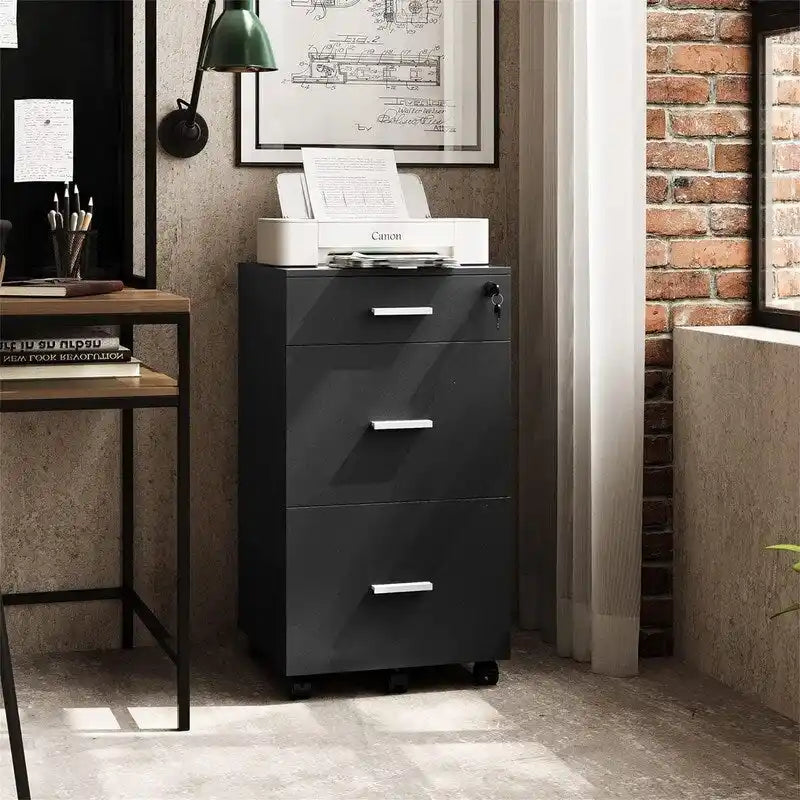 3 Drawer Rolling File Cabinet with Lock - 16D x 15.7W x 30.7H