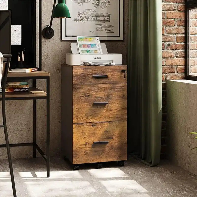 3 Drawer Rolling File Cabinet with Lock - 16D x 15.7W x 30.7H
