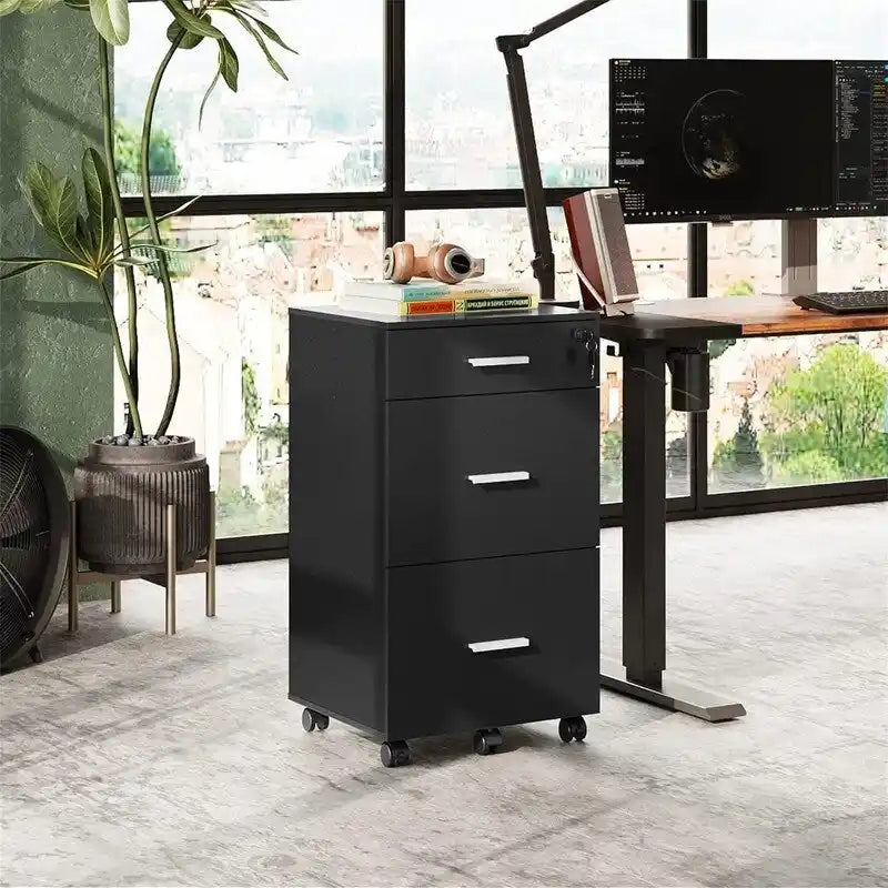 3 Drawer Rolling File Cabinet with Lock - 16D x 15.7W x 30.7H