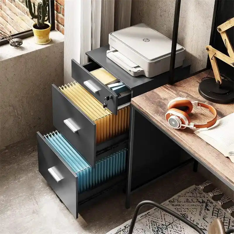 3 Drawer Rolling File Cabinet with Lock - 16D x 15.7W x 30.7H