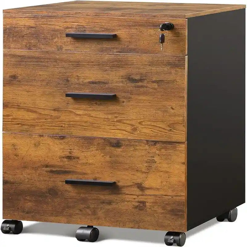 3 Drawer Rolling File Cabinet with Lock - 16D x 15.7W x 30.7H