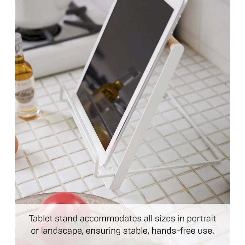 Yamazaki Home Tablet and Cookbook Stand, Steel and Wood, Holds 4.4 lbs - L 7.28 x W 7.68 x H 7.87 inches