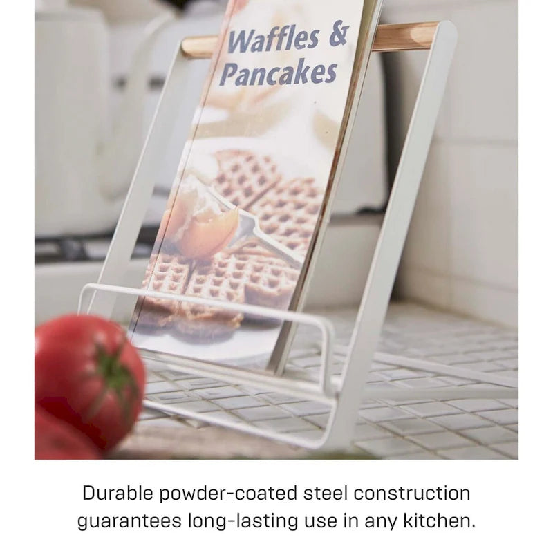 Yamazaki Home Tablet and Cookbook Stand, Steel and Wood, Holds 4.4 lbs - L 7.28 x W 7.68 x H 7.87 inches