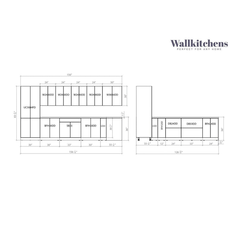 Kitchen Regal Collection White Matte Color Base Size 13Ft Wide - 156x127