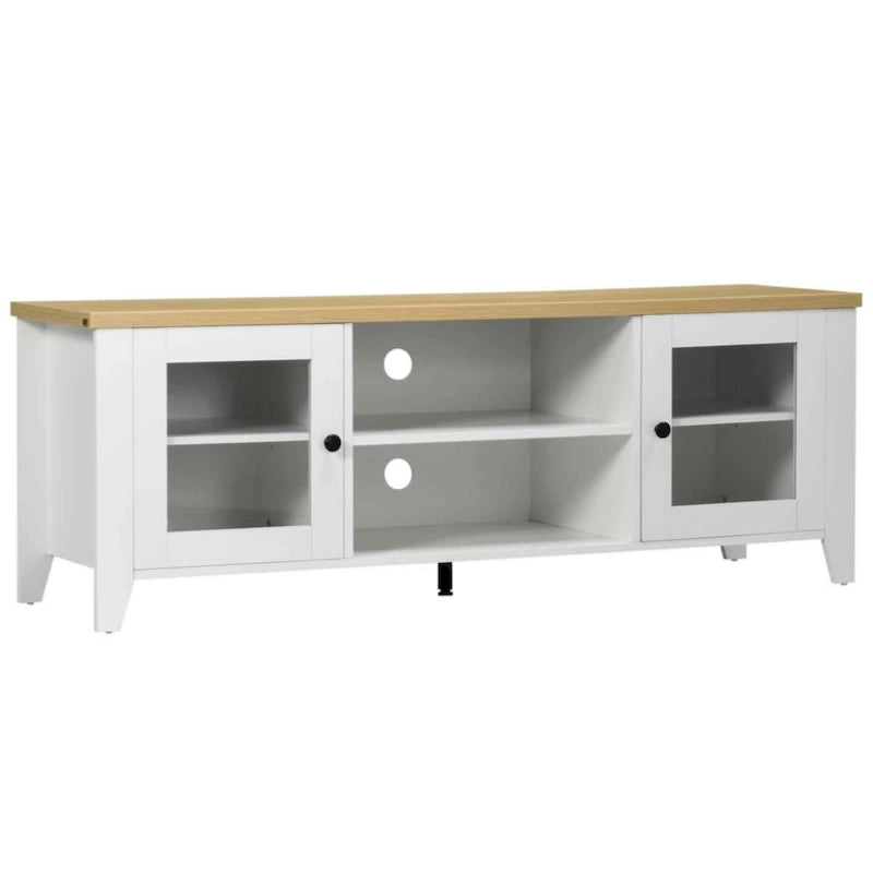Modern TV Stand, Entertainment Center with Shelves and Cabinets for Flatscreen TVs up to 60 for Bedroom, Living Room, White