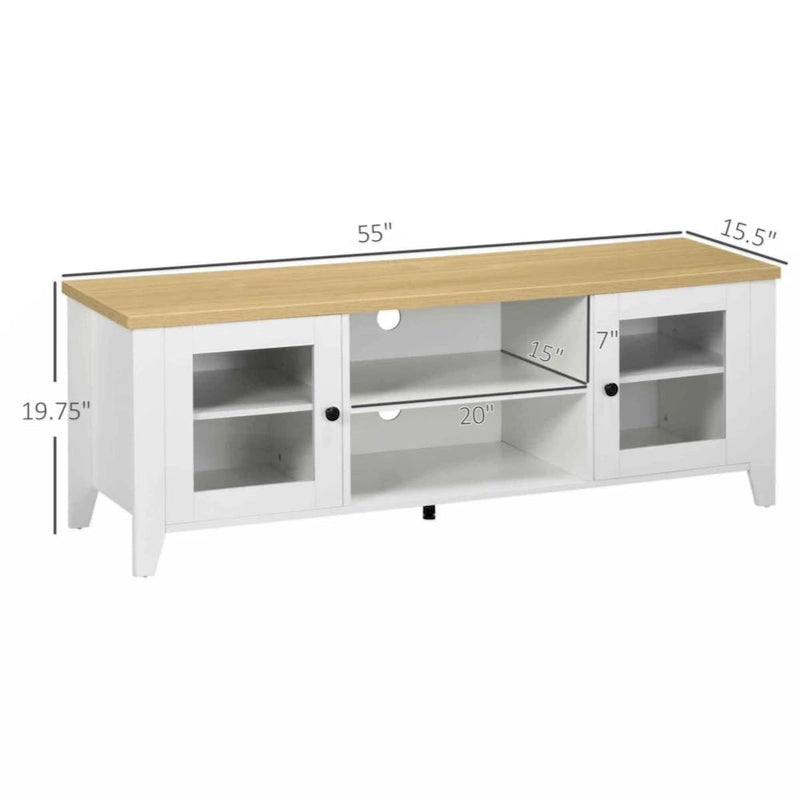 Modern TV Stand, Entertainment Center with Shelves and Cabinets for Flatscreen TVs up to 60 for Bedroom, Living Room, White