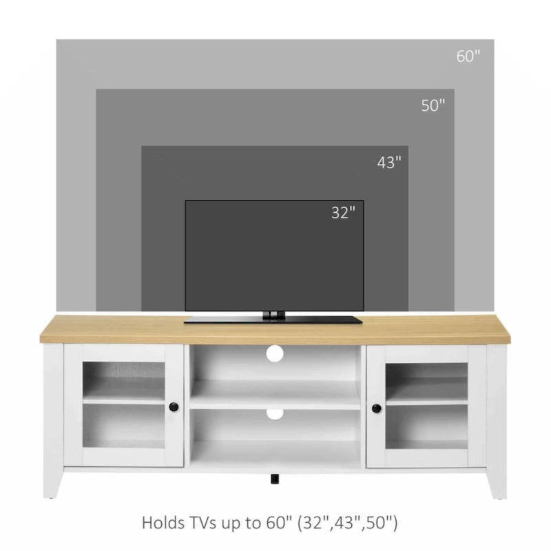 Modern TV Stand, Entertainment Center with Shelves and Cabinets for Flatscreen TVs up to 60 for Bedroom, Living Room, White
