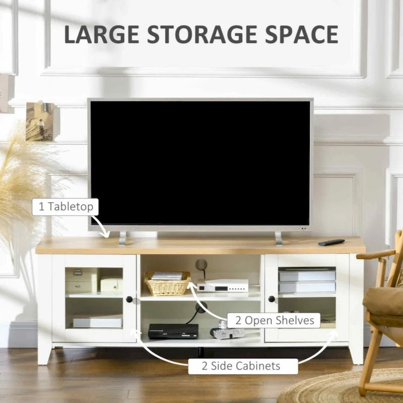 Modern TV Stand, Entertainment Center with Shelves and Cabinets for Flatscreen TVs up to 60 for Bedroom, Living Room, White