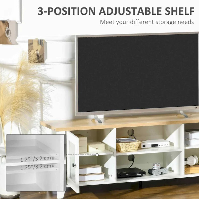 Modern TV Stand, Entertainment Center with Shelves and Cabinets for Flatscreen TVs up to 60 for Bedroom, Living Room, White