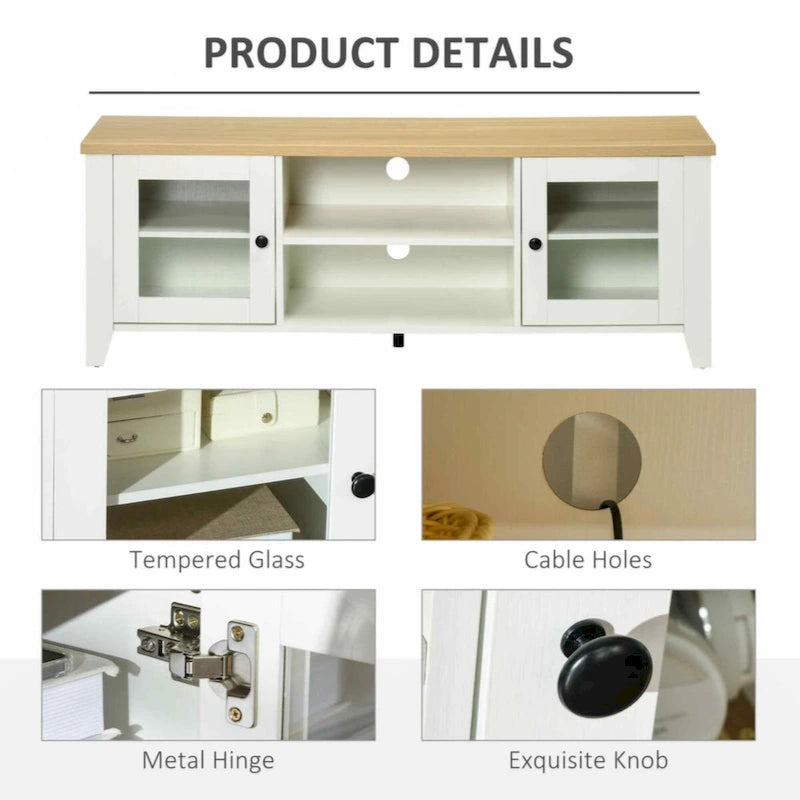 Modern TV Stand, Entertainment Center with Shelves and Cabinets for Flatscreen TVs up to 60 for Bedroom, Living Room, White