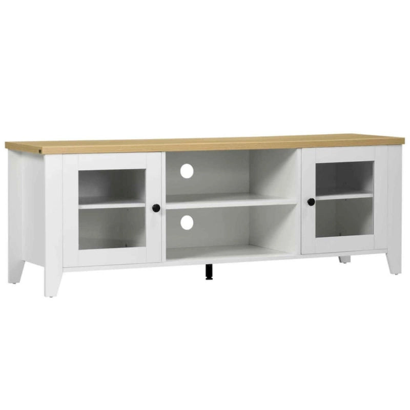 Modern TV Stand, Entertainment Center with Shelves and Cabinets for Flatscreen TVs up to 60 for Bedroom, Living Room, White