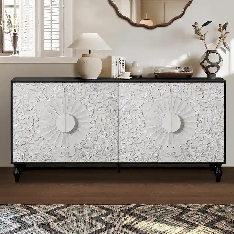 Carved Symmetrical Design Door Frame for TV Stand Table