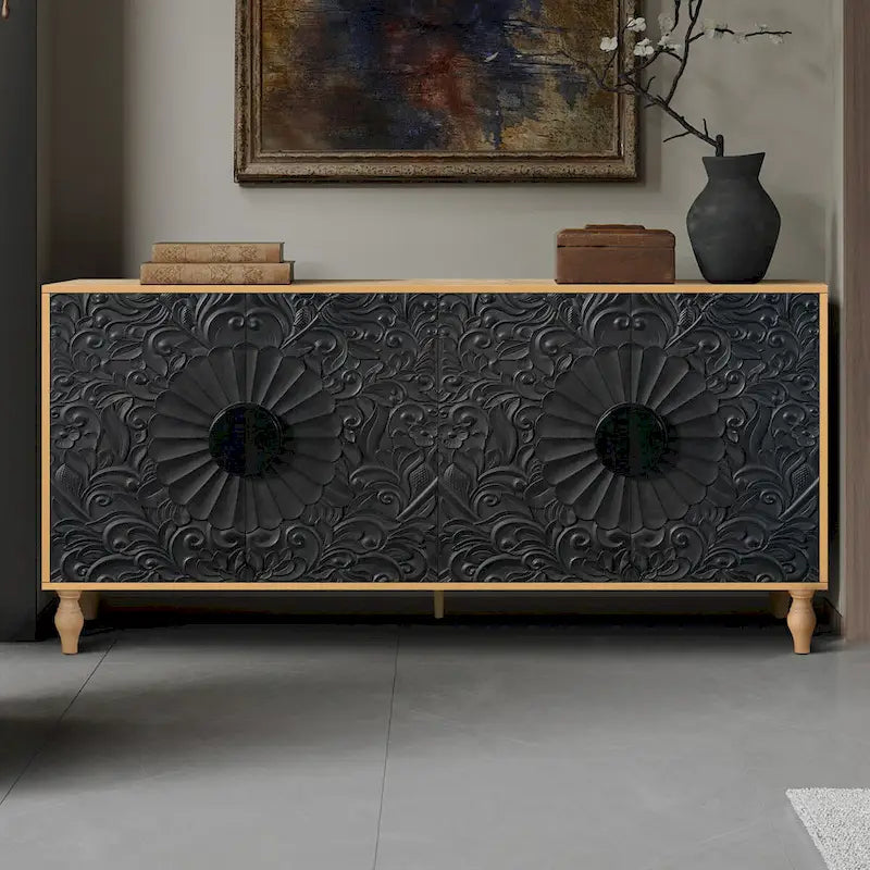 Carved Symmetrical Design Door Frame for TV Stand Table