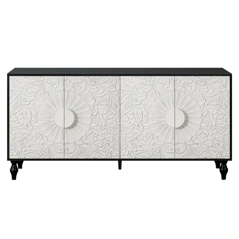 Carved Symmetrical Design Door Frame for TV Stand Table
