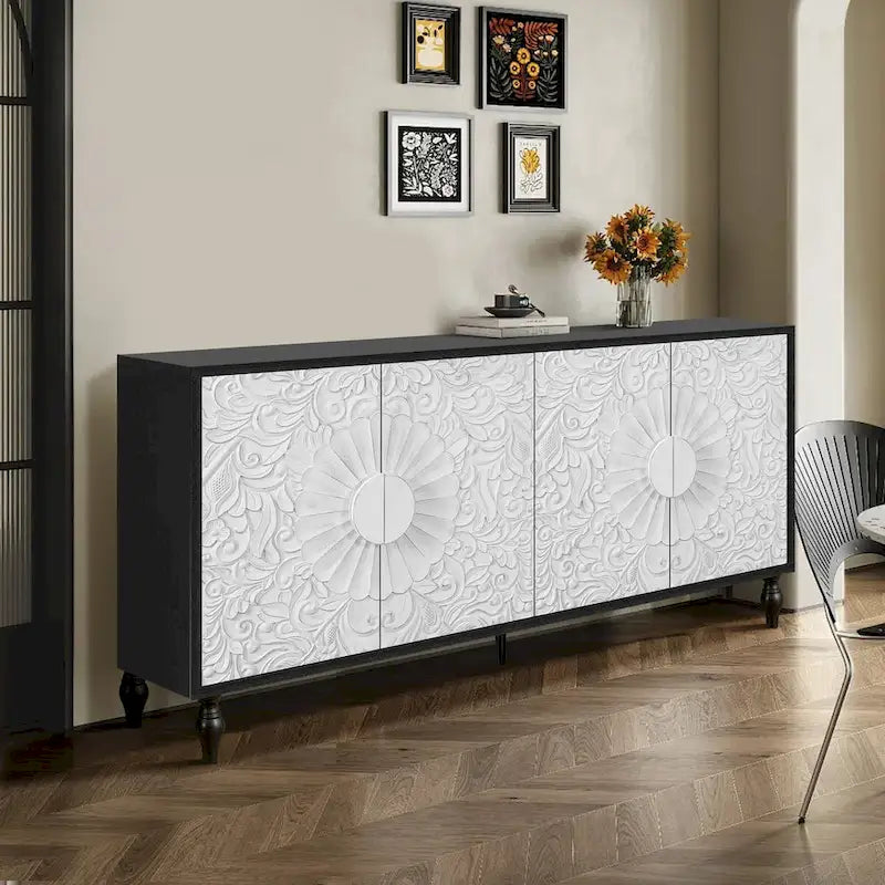 Carved Symmetrical Design Door Frame for TV Stand Table