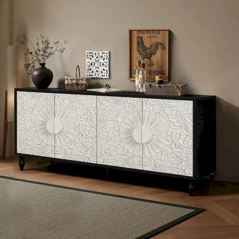 Carved Symmetrical Design Door Frame for TV Stand Table