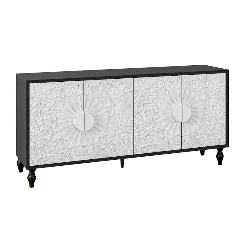 Carved Symmetrical Design Door Frame for TV Stand Table