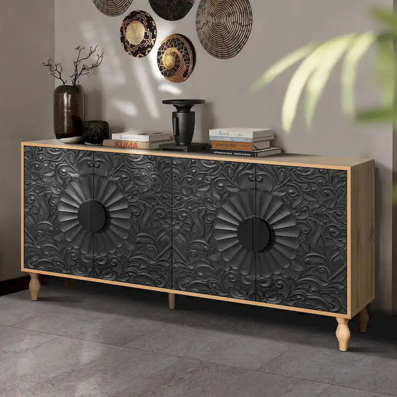 Carved Symmetrical Design Door Frame for TV Stand Table