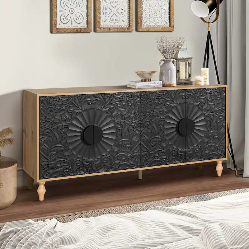 Carved Symmetrical Design Door Frame for TV Stand Table