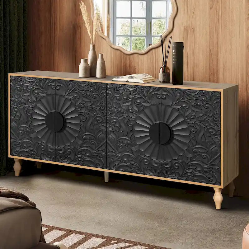 Carved Symmetrical Design Door Frame for TV Stand Table
