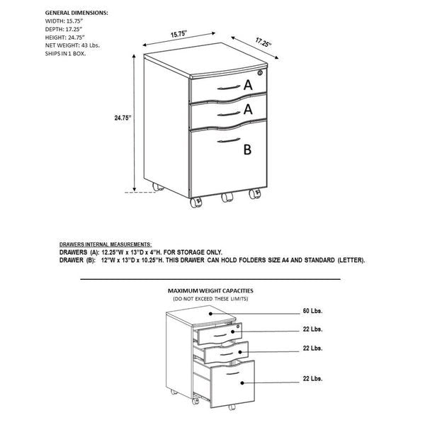 Urban Designs Office Rolling Storage And File Cabinet