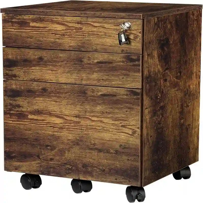 3 Drawers Wood Mobile File Cabinet - 15.7D x 16.3W x 24.4H