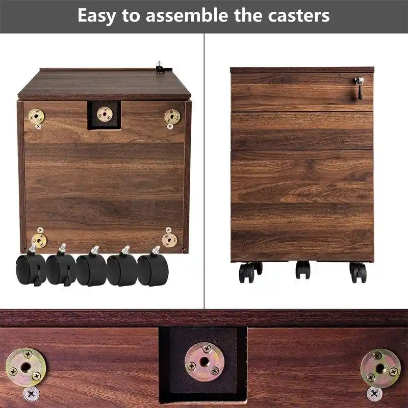 3 Drawers Wood Mobile File Cabinet - 15.7D x 16.3W x 24.4H