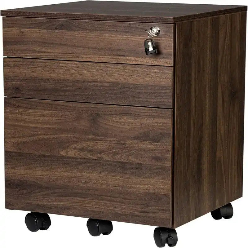 3 Drawers Wood Mobile File Cabinet - 15.7D x 16.3W x 24.4H