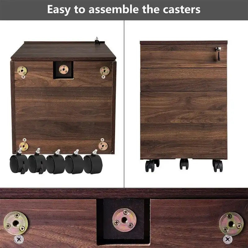 3 Drawers Wood Mobile File Cabinet - 15.7D x 16.3W x 24.4H