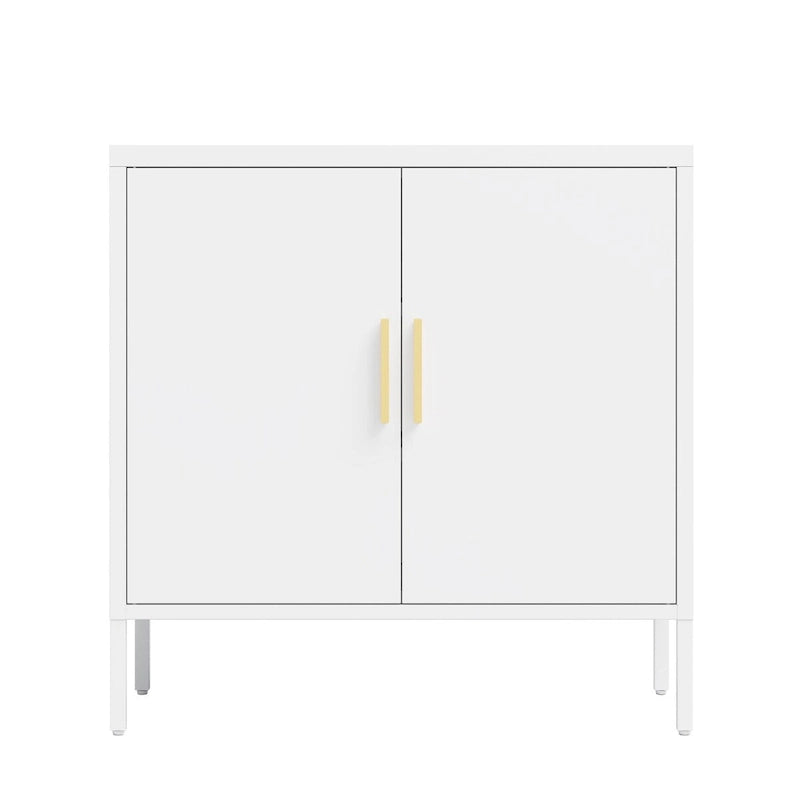 Metal Storage Cabinet with 2 Doors and 2 Adjustable Shelves, Steel Lockable Garage Storage Cabinet, Metal File Cabinet