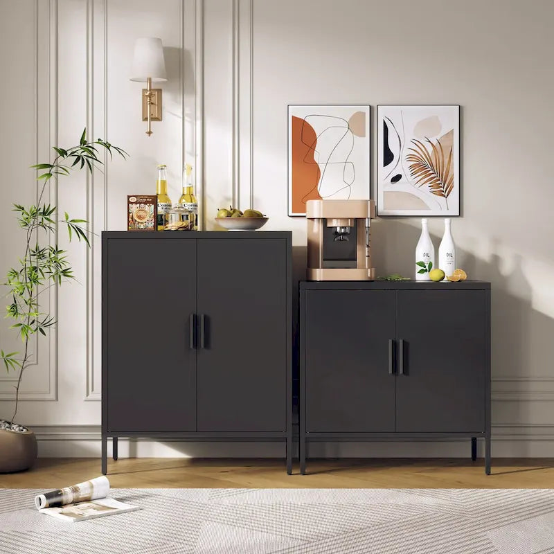 Metal Storage Cabinet with 2 Doors and 2 Adjustable Shelves, Steel Lockable Garage Storage Cabinet, Metal File Cabinet