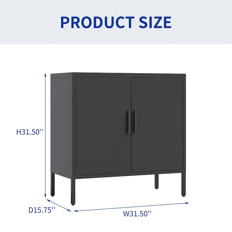 Metal Storage Cabinet with 2 Doors and 2 Adjustable Shelves, Steel Lockable Garage Storage Cabinet, Metal File Cabinet