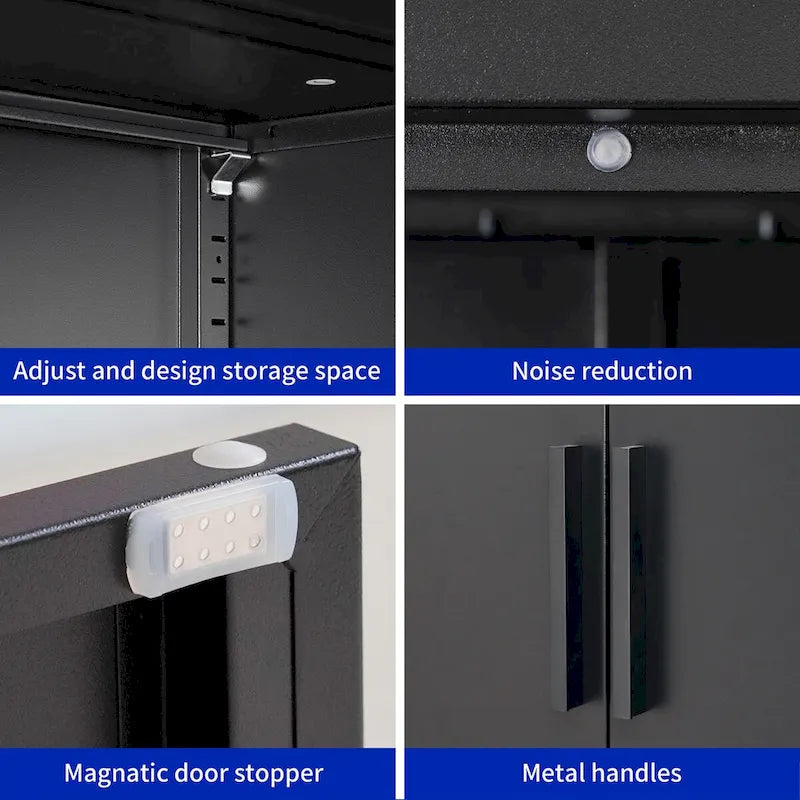 Metal Storage Cabinet with 2 Doors and 2 Adjustable Shelves, Steel Lockable Garage Storage Cabinet, Metal File Cabinet