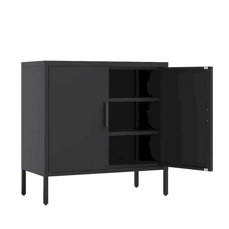 Metal Storage Cabinet with 2 Doors and 2 Adjustable Shelves, Steel Lockable Garage Storage Cabinet, Metal File Cabinet