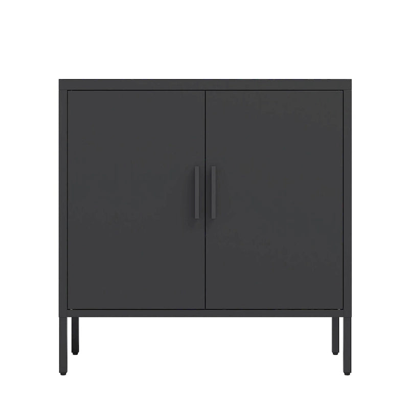 Metal Storage Cabinet with 2 Doors and 2 Adjustable Shelves, Steel Lockable Garage Storage Cabinet, Metal File Cabinet