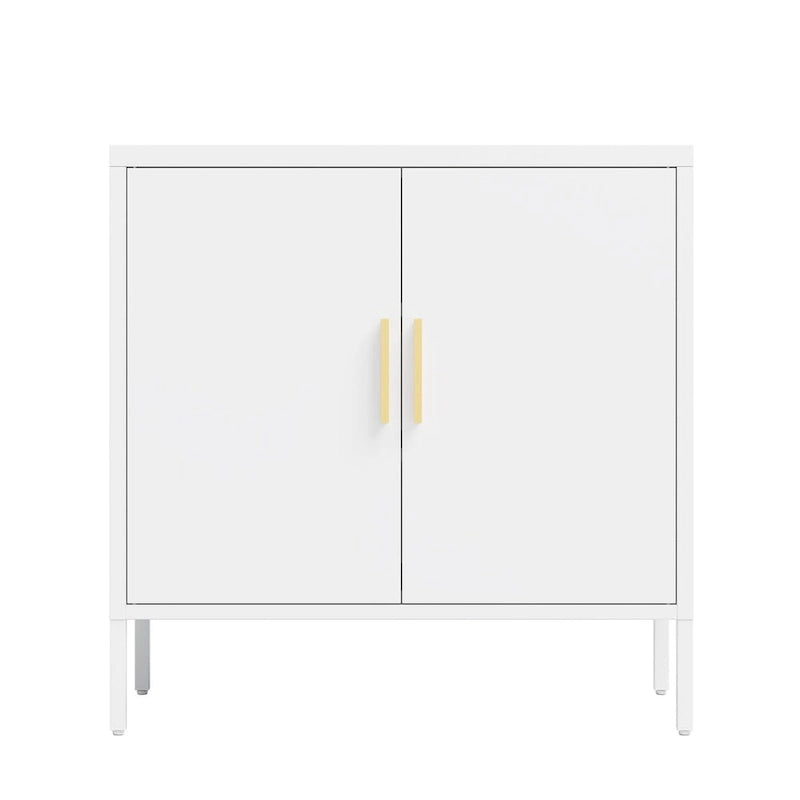 Metal Storage Cabinet with 2 Doors and 2 Adjustable Shelves, Steel Lockable Garage Storage Cabinet, Metal File Cabinet
