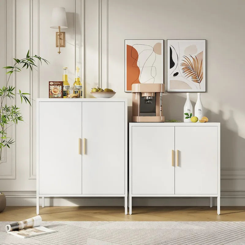 Metal Storage Cabinet with 2 Doors and 2 Adjustable Shelves, Steel Lockable Garage Storage Cabinet, Metal File Cabinet