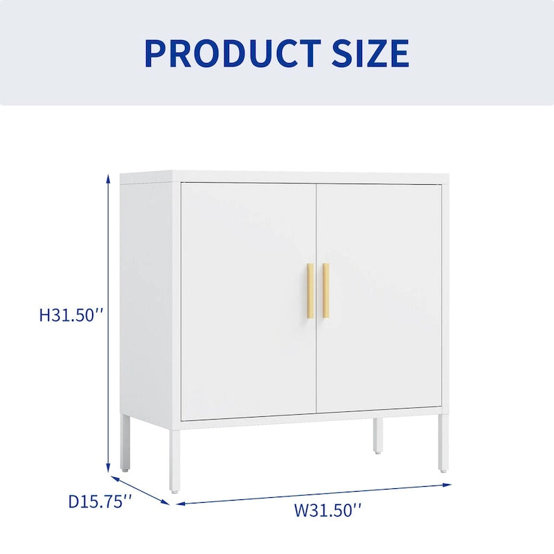 Metal Storage Cabinet with 2 Doors and 2 Adjustable Shelves, Steel Lockable Garage Storage Cabinet, Metal File Cabinet