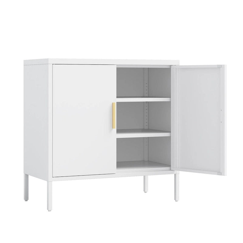 Metal Storage Cabinet with 2 Doors and 2 Adjustable Shelves, Steel Lockable Garage Storage Cabinet, Metal File Cabinet