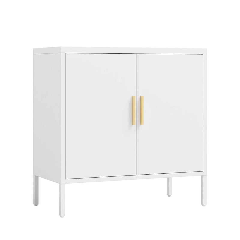 Metal Storage Cabinet with 2 Doors and 2 Adjustable Shelves, Steel Lockable Garage Storage Cabinet, Metal File Cabinet