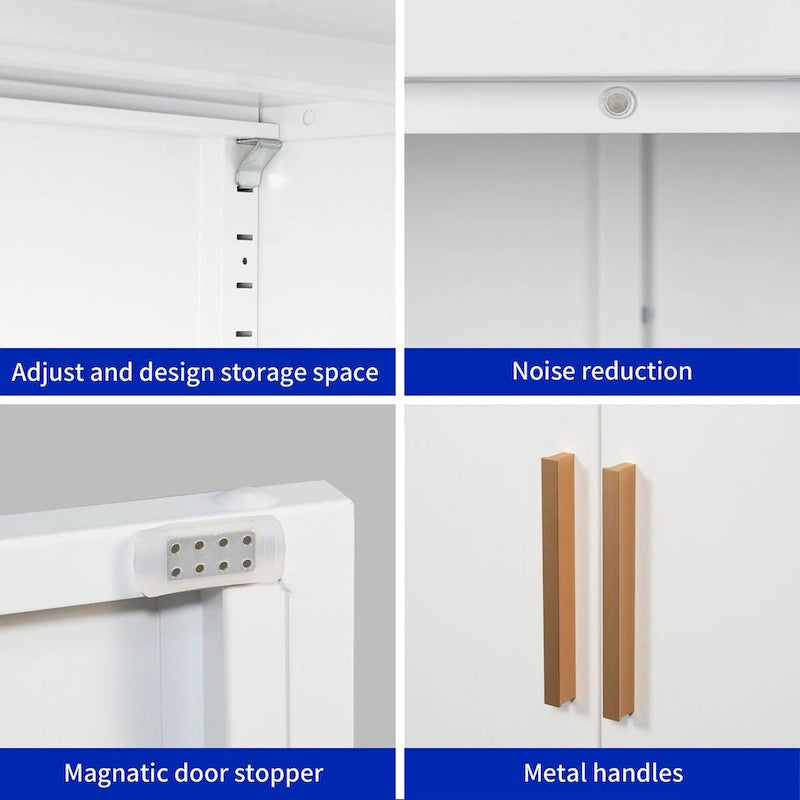 Metal Storage Cabinet with 2 Doors and 2 Adjustable Shelves, Steel Lockable Garage Storage Cabinet, Metal File Cabinet