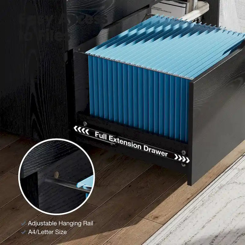 3 Drawer Mobile Lateral Filing Cabinet with Open Storage Shelves Functions as Printer Stand