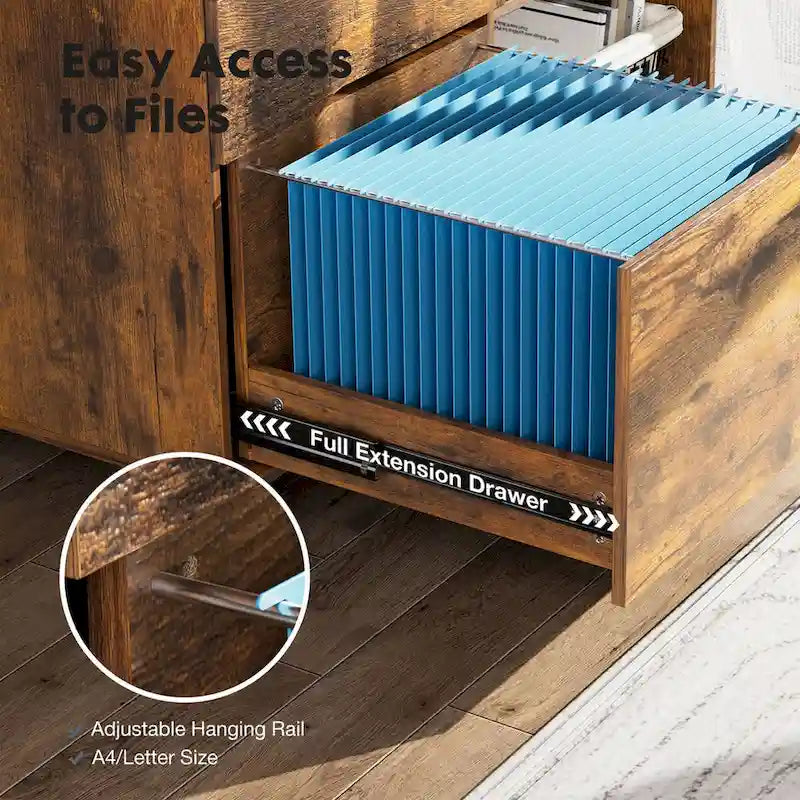 3 Drawer Mobile Lateral Filing Cabinet with Open Storage Shelves Functions as Printer Stand