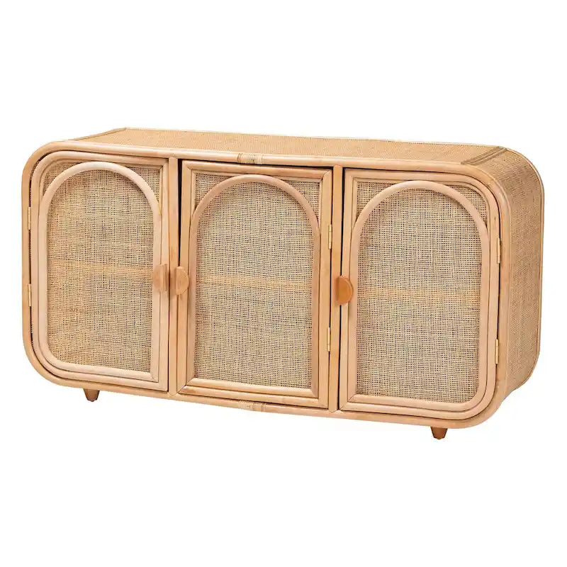 Evania Bohemian Natural Rattan 3-Door Storage Cabinet