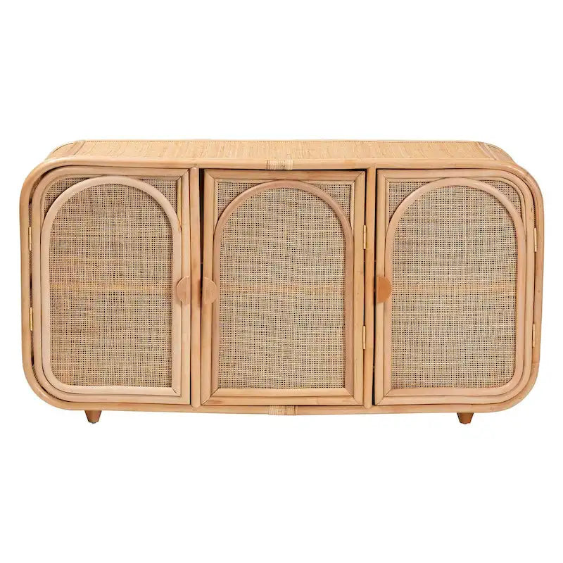 Evania Bohemian Natural Rattan 3-Door Storage Cabinet