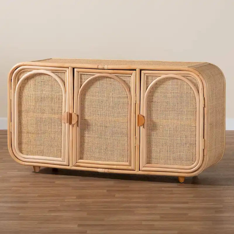 Evania Bohemian Natural Rattan 3-Door Storage Cabinet
