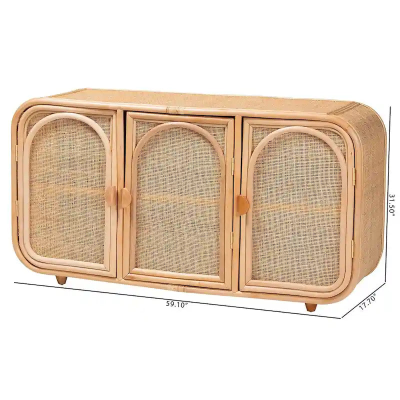 Evania Bohemian Natural Rattan 3-Door Storage Cabinet