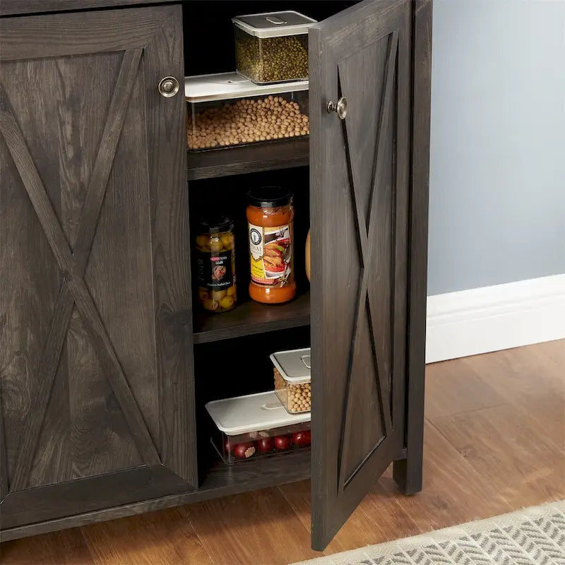 Coffee Bar Cabinet Kitchen Cabinet with Microwave Stand Metal Frame
