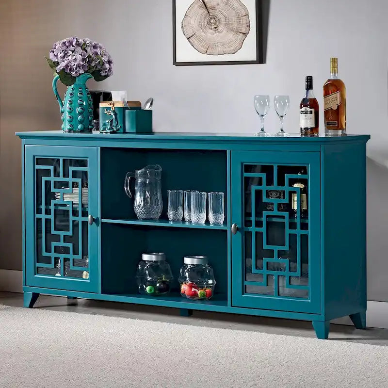 Traditional Vintage Style Wooden Sideboard, Teal Blue