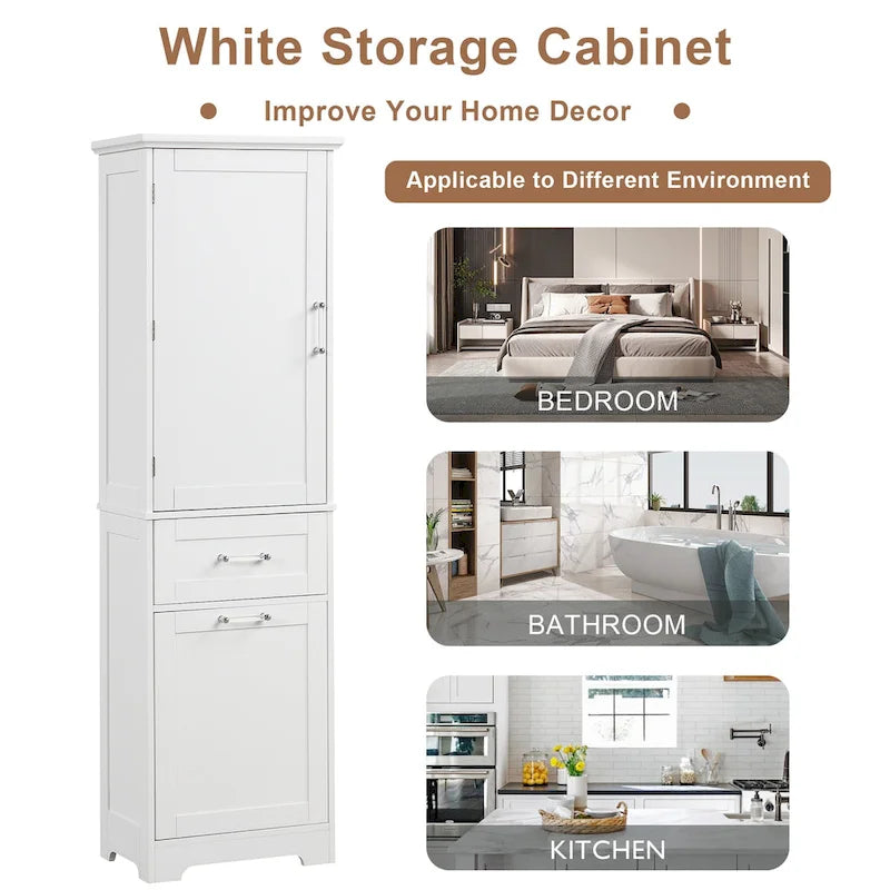 Freestanding Storage Cabinet with Drawers and Adjustable Shelf